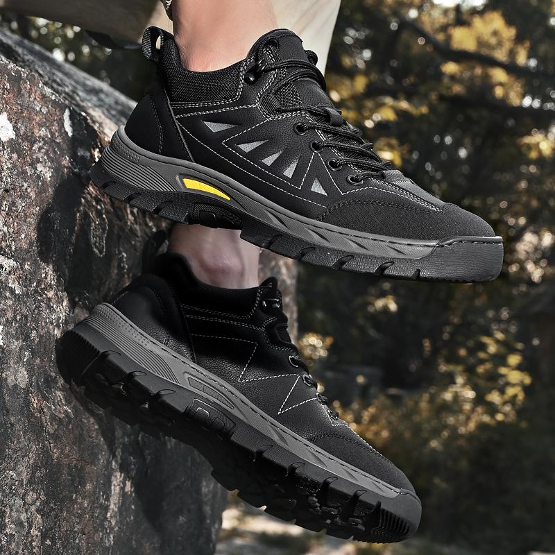 Fashion Men's Lace-Up Hiking Shoe New Men's Leisure Walk Shoes Leather Mens Breathable Sneakers High Quality Men Casual Walking Shoes