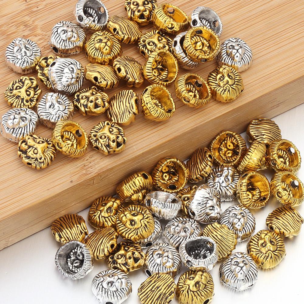 20pcs/lot Antique Lion Head Back Alloy Beads Charm Spacer Beads For Jewelry Making DIY Pendants Necklace Bracelets Accessories