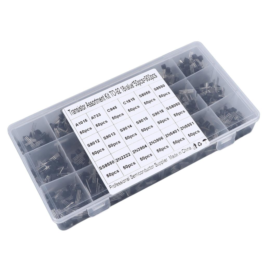 900Pcs Transistor 18 Types Diode Triode Semiconductor Switch Low Power Assortment Set Kit