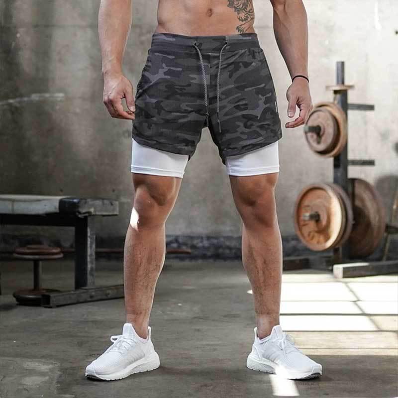 Men's Double-Layer Running Shorts with Phone Pocket - Lightweight, Breathable, Quick-Dry for Summer Sports.
