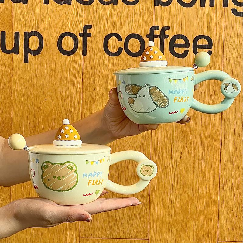 Gebt Mädchen Geburtstagsgeschenke, Cartoon-Hasenbecher, hochwertige Keramiktassen mit Deckel und Löffel und Geschenkboxen.