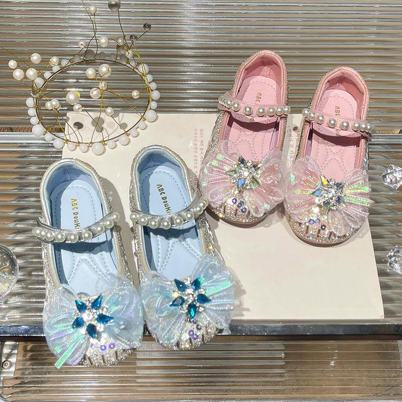 Girls crystal princess shoes 2025 autumn new children's shiny rhinestone soft-soled shoes little girl baby flats