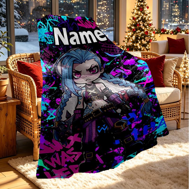 Custom Name Personalized Jinx Print Blanket, Home Decor, Bedroom, Sofa, Camping, Couch, Gifts for Birthday ChristmasEnthusiasts