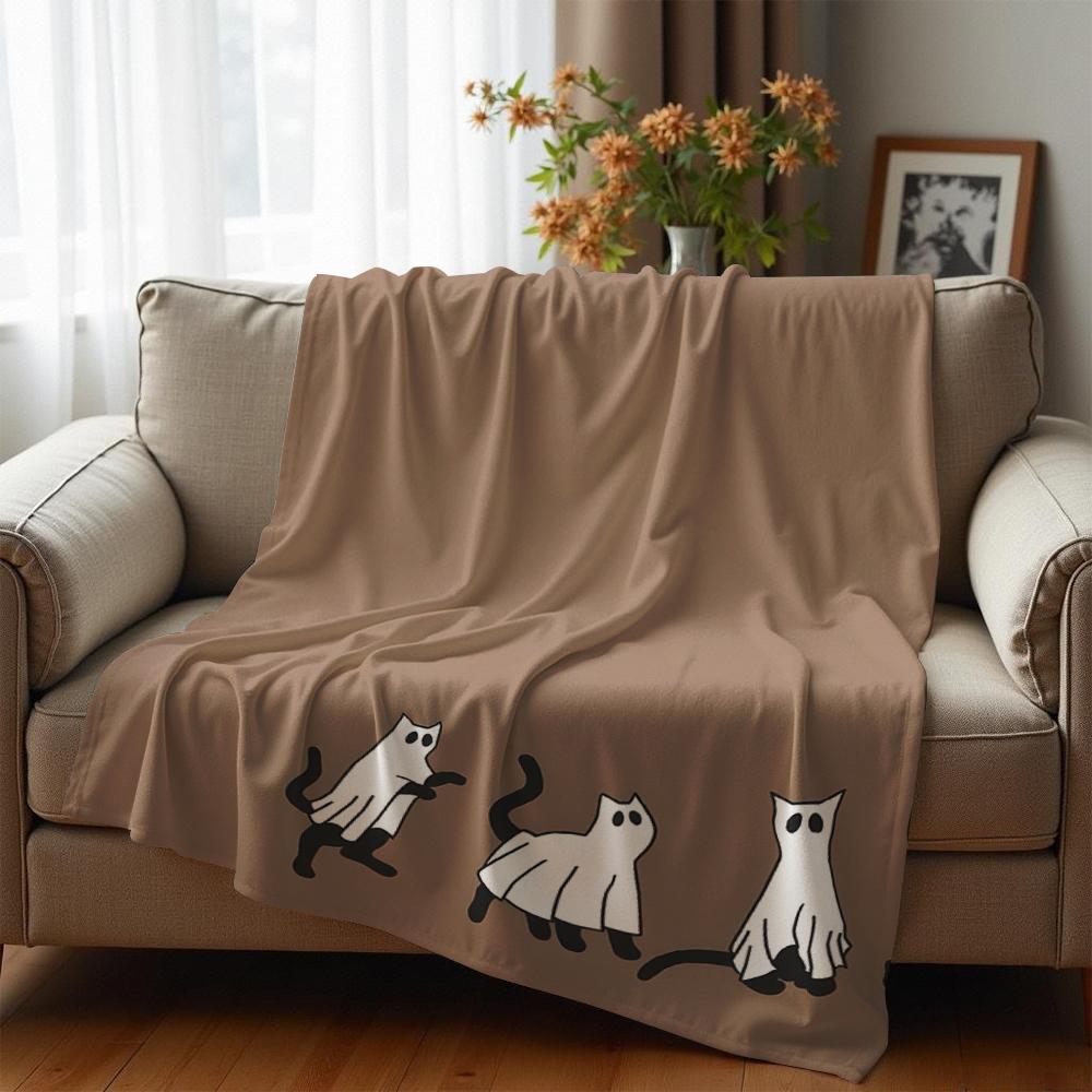 Ghost Cat Cartoon Cartoon Anime Print Flannel Blanket Soft Warm Throw for Kids Bedroom Sofa Christmas Office Car