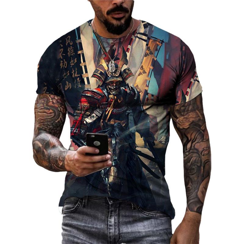 Summer Fashion Japanese Samurai Cool T Shirt Men Trend Casual Printed Streetwear O-neck Short Sleeve Quick-drying T-shirt