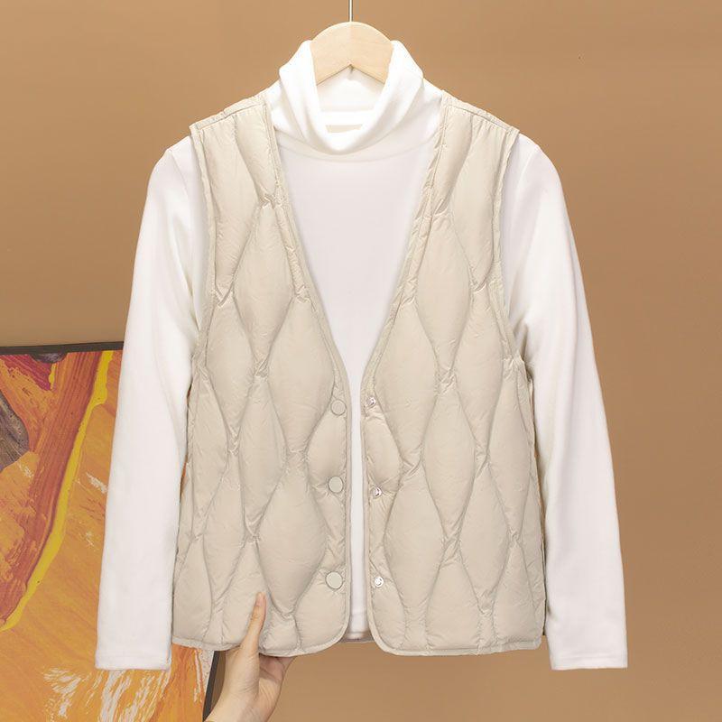 Womens Lightweight Down Vest Slim Fit V-Neck Puffer Waistcoat 90% White Duck Inner Layer