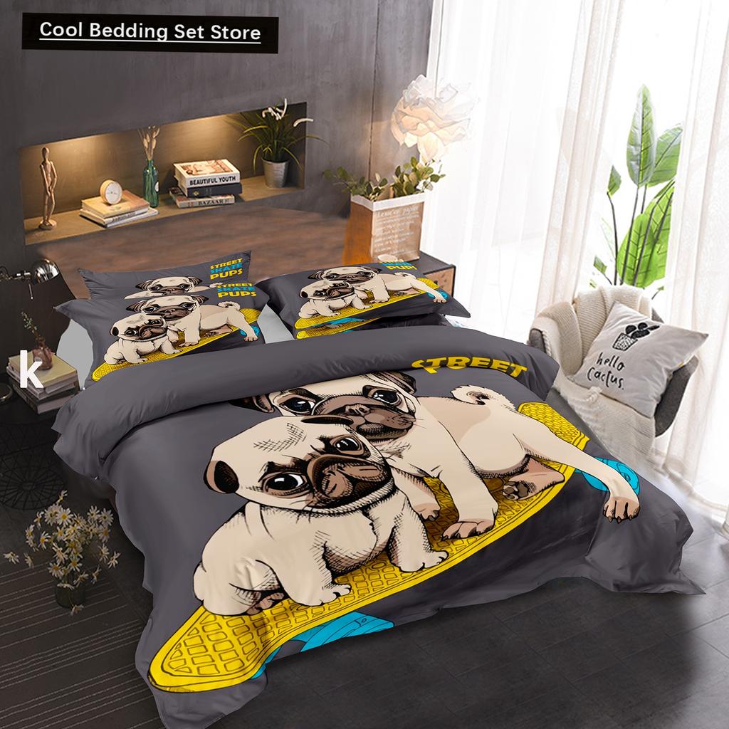 Pug Dog Duvet Cover King Queen Size Funny Pet Puppy Bedding Set For Kids Teens Adults Animal Cute Expression 2/3Pcs Quilt Cover