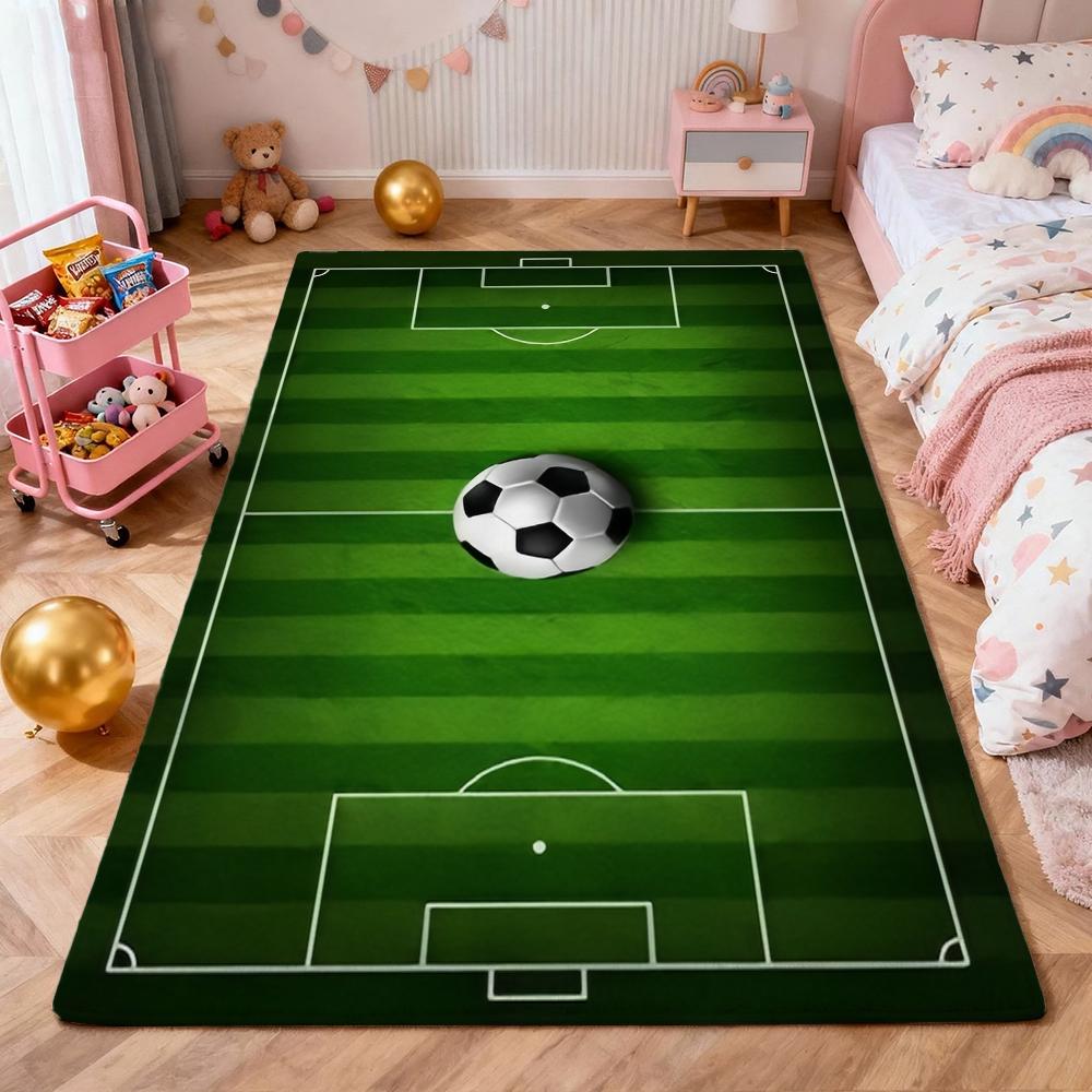 Soccer Ball Green Field Rectangular Rug Nonslip Durable Carpet For Gaming Room Study Living Room Home Party Decor Holiday Gift