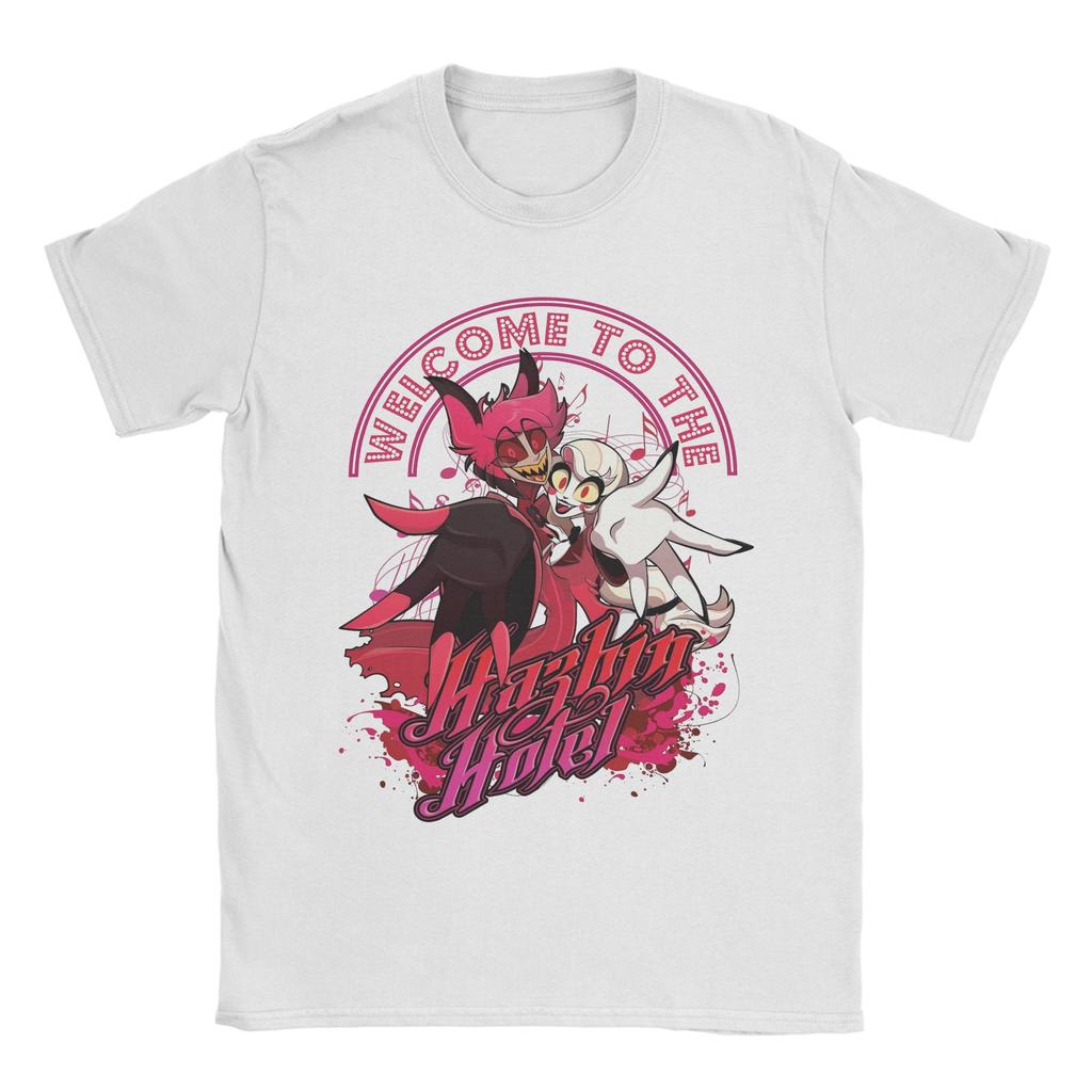 Men Welcome to the Hazbins Hotels T Shirts Pure Cotton Tops Vintage Short Sleeve O Neck Tees Printed T-Shirts