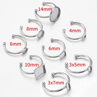 10 stuks Roestvrij Staal Verstelbare Open Vingerring Settings Lege Cabochon Basis Bezel Tray Ringen Voor Sieraden Maken DIY Ring