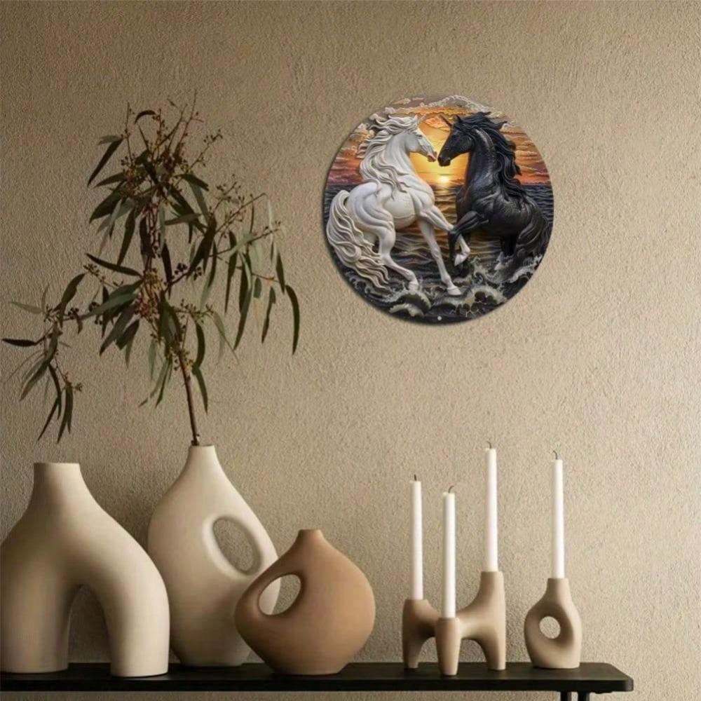 Metal Horse Wreath Sign Round Aluminum Wall Art Home Decor Gift 20x20
