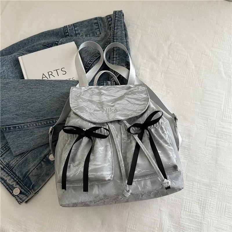 Advanced Butterfly Knot Backpack for Women, New Fashiable Travel Backpack, Korean Versi Student Leisure Backpacks серый