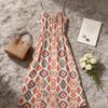 French print suspender dress women's summer loose design sense niche retro high sense light luxury fairy skirt
