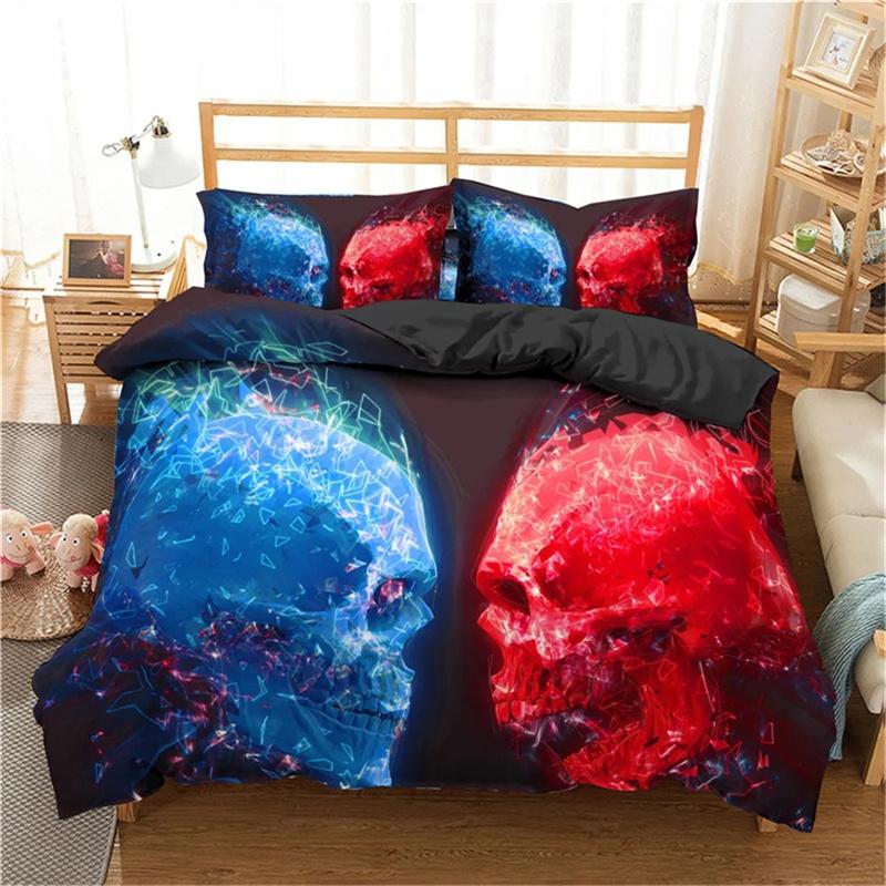 

Пододеяльник с изображением сахарного черепа, мультяшный скелет, синяя машина для детей, подростков, взрослых, Хэллоуин, День мертвых, пододеяльник, украшение для спальни 135x200cm 2pcs