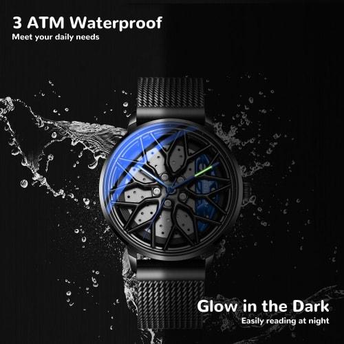 SOLLEN Men's Automatic Car Watch, 3 ATM Water Resistant, Luminous, for Adults and Car Enthusiasts - 42.5mm, Blue, Casual.
