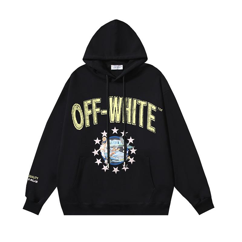 

1220 Off-White 2025 Autumn and Winter New OW Angel Letter Pattern Pullover Print Men s and Women s Hooded Sweatshirt XL чорний