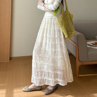 Damen Weiß Chiffon Patchwork Rüschen A-Linie Mittellanger Rock - Kollektion Frühling/Sommer 2026