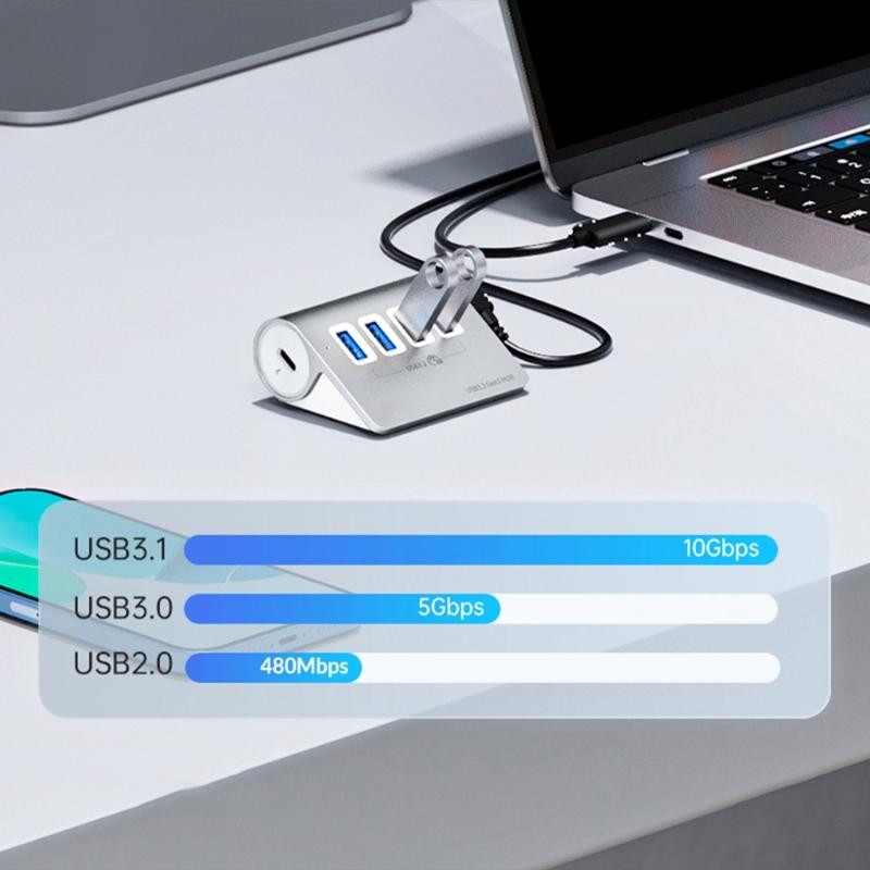 Fast 10Gbps USB Hub,4Port USB 3.2 Splitter 5V3A Power Supply, Aluminum USB Splitter for PC Accessories Metal Shell