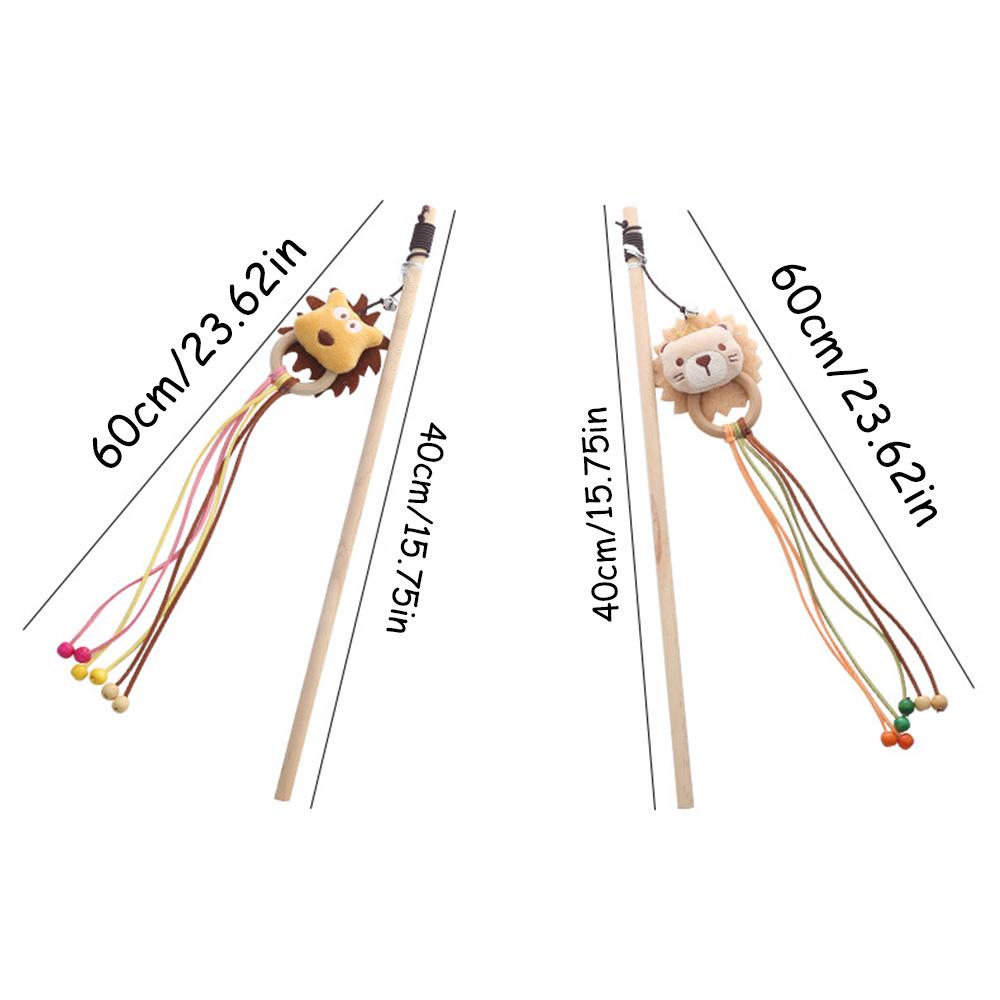 Cat Teaser Wand Toy - Plush Lion & Dog Design, Wooden Handle Interactive Toy for Cats,