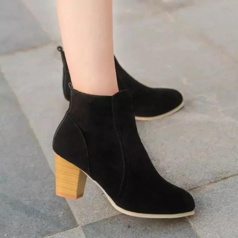 fashion Booties Woman Autumn Winter 2024 Chunky Heels Zip Shoes Luxury Fashion Chelsea Ankle Women's Boots Size35-41