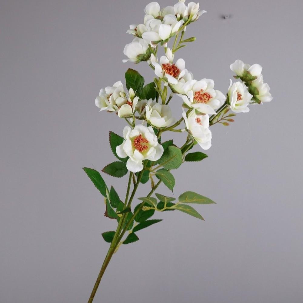 With Leaves Artificial Rose Flower Branch Multi-headed Rose Faux Flowers  Home Office Decor