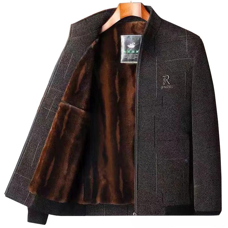 

Winter Jacket Men s Plus Velvet Thickened Stand-up Collar Jacket Men s Dad Wear Loose Casual Warm Top Zipper XXXXL кавовий