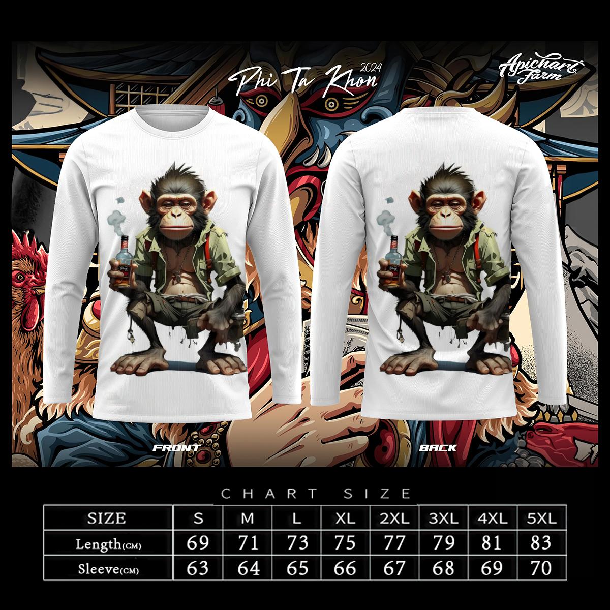 

Модная футболка с длинным рукавом с 3D-принтом и милым причудливым рисунком обезьяны, мужская зимняя футболка с изображением животных, свободная блузка Y2k 5XL