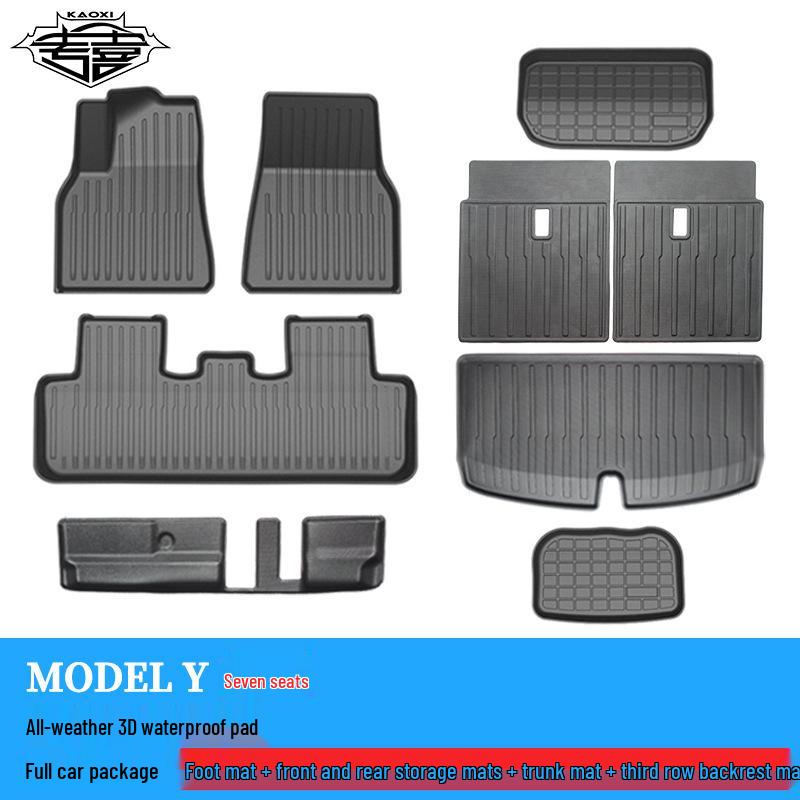 2022 Tesla Model Y TPE Non-Slip Wear-Resistant Foot Pads: 5/7-Seat Front & Rear Trunk Mats