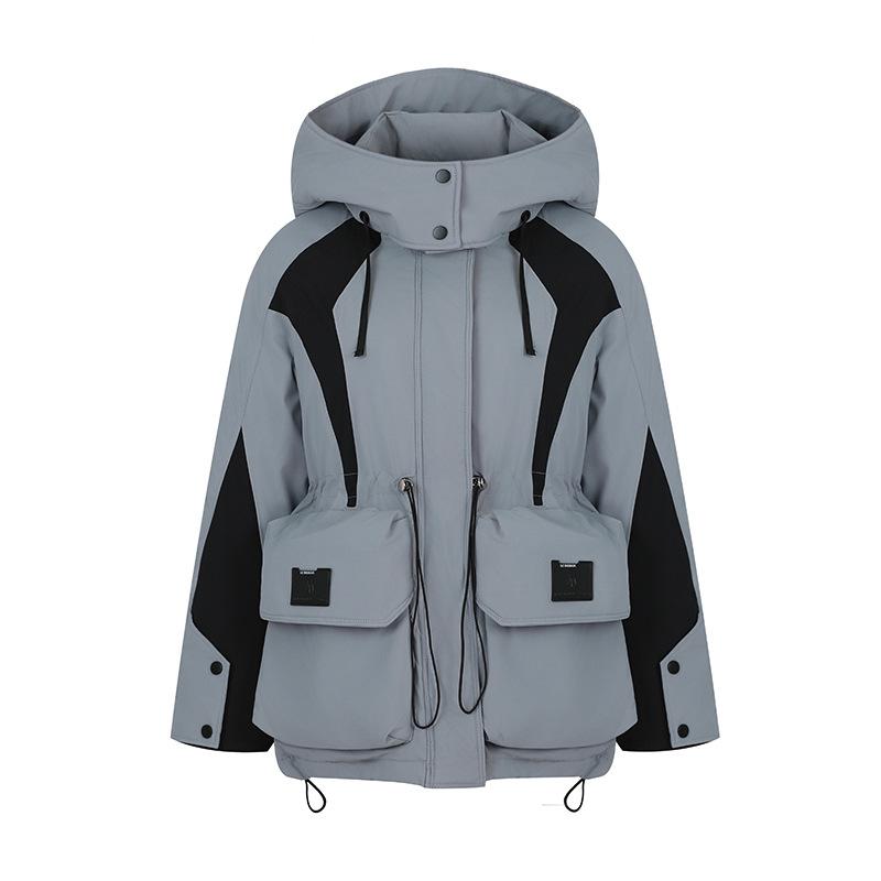 Color Matching Down Cotton Clothes Women's Medium and Long 2025 New Hooded Waist Winter Fashion Loose Thickened Warm Jacket