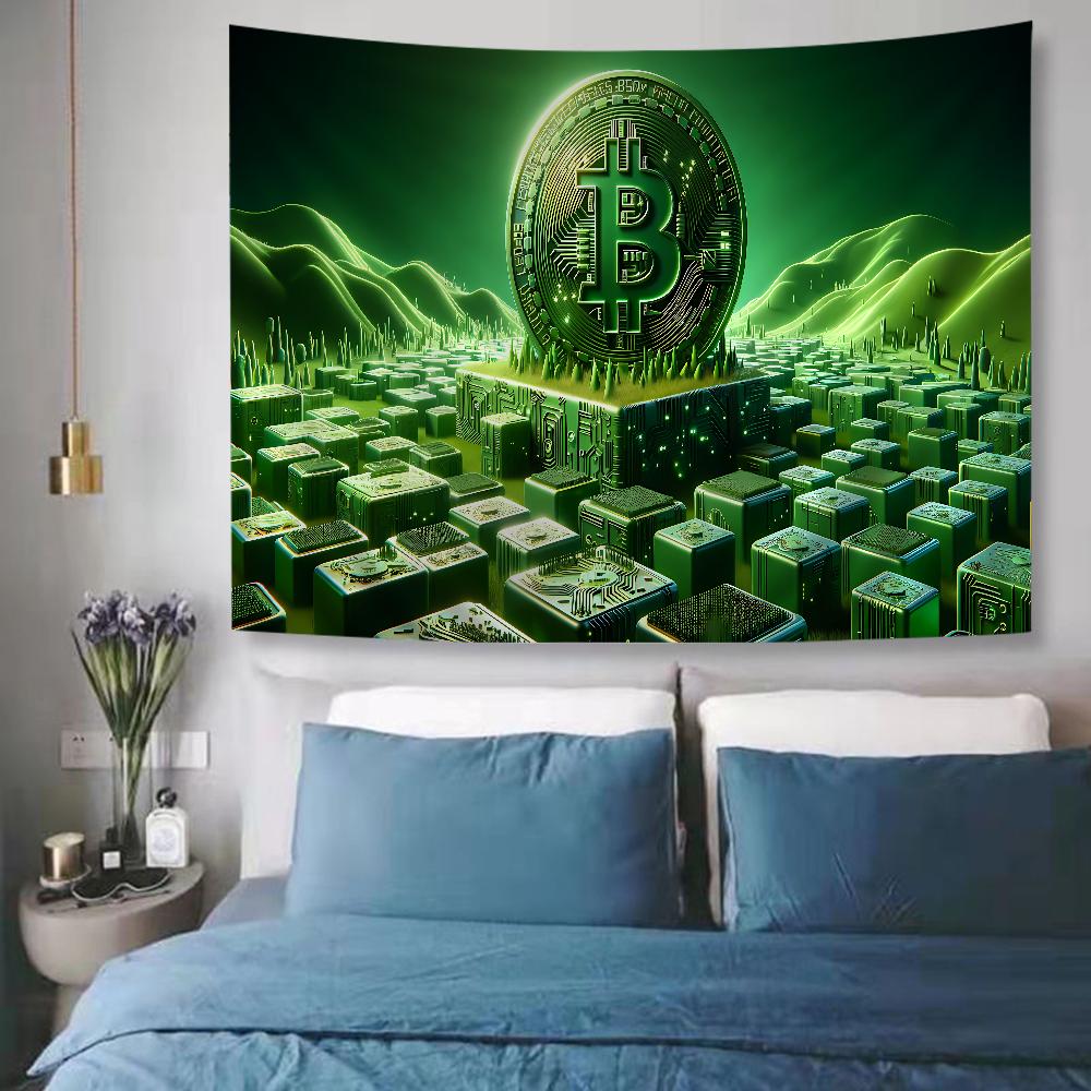 Virtual Currency Bitcoin Colorful Tapestry Wall Hanging Hippie Flower Wall Carpets Dorm Decor Wall Art Decor