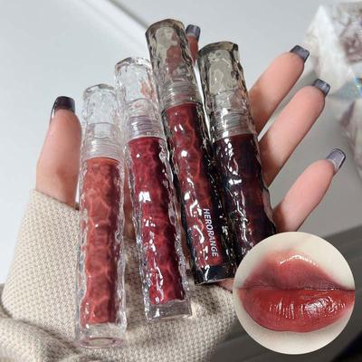 Waterproof Mirror Nude Lip Gloss Transparent Nude Dark Brown Red Lip Glaze Lasting Velvet Liquid Lipstick Women Makeup Cosmetic
