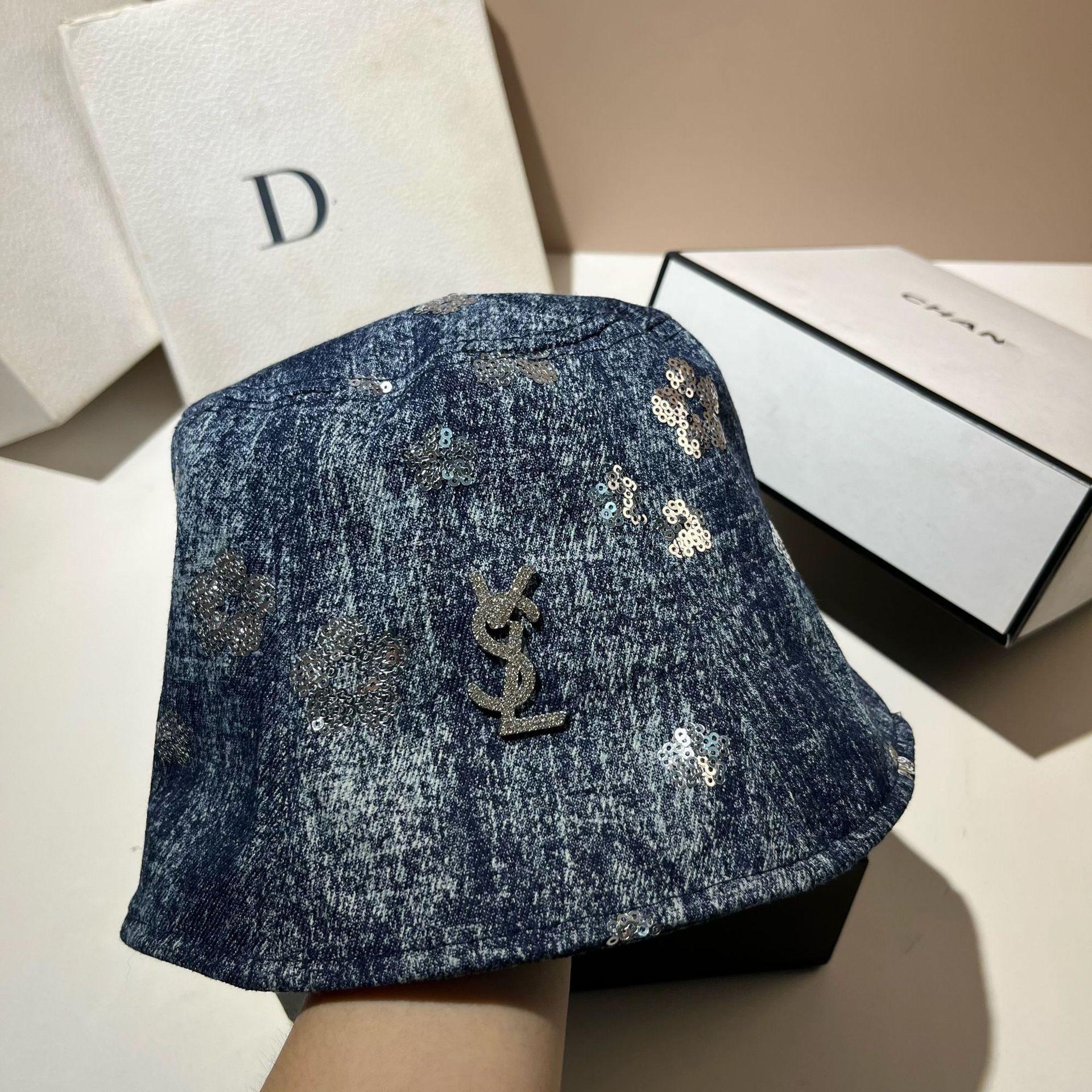 Париж Vsl Джинсовая панама с пайетками Осенняя Маленькое облачко Восьмиугольная шляпа Персонализированная Шляпа вперед Adjustable