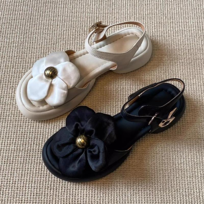 Fashion Flower Women Mid Heels Sandals Designer Heeled Shoes 2025 Fashion Trend Summer New Chunky Pumps Elegant Buckle Chaussures Femme