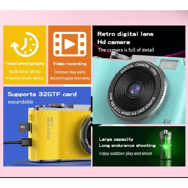Digital Camera 4K 64MP Digital Camera for Kids Point and Shoot Camera Portable Camera for Teens Students Boys Girls