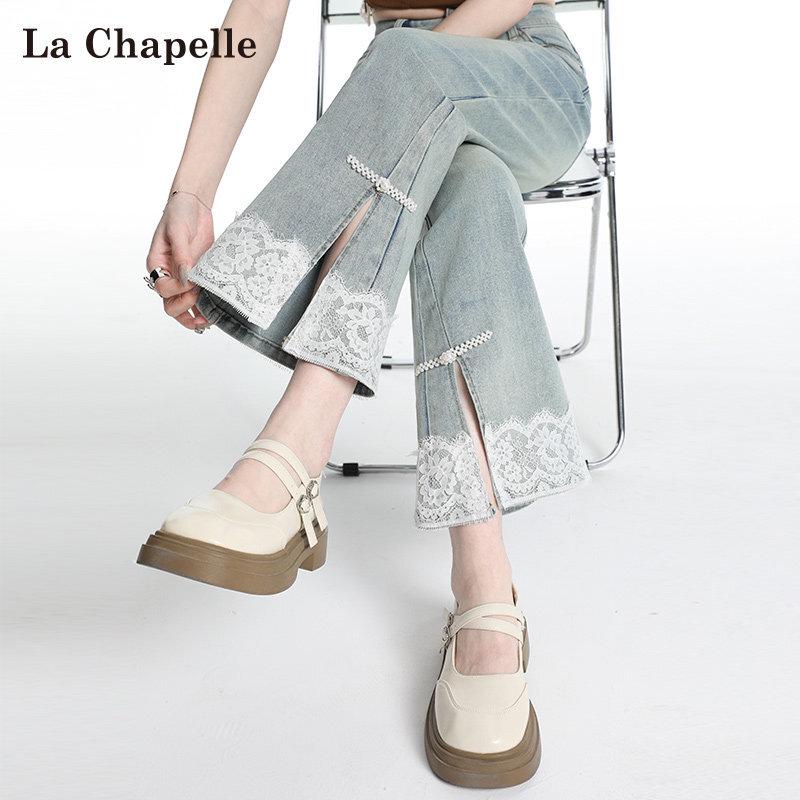 La Chapelle Women s New Chinese Style Lace Patchwork Flared Jeans XL