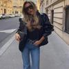 VAYLA Jachete Casual Chic din Piele Neagră Femei Mânecă Lungă Nasturi Paltoane Elastice Oversized Modă Toamnă Streetwear Paltoane
