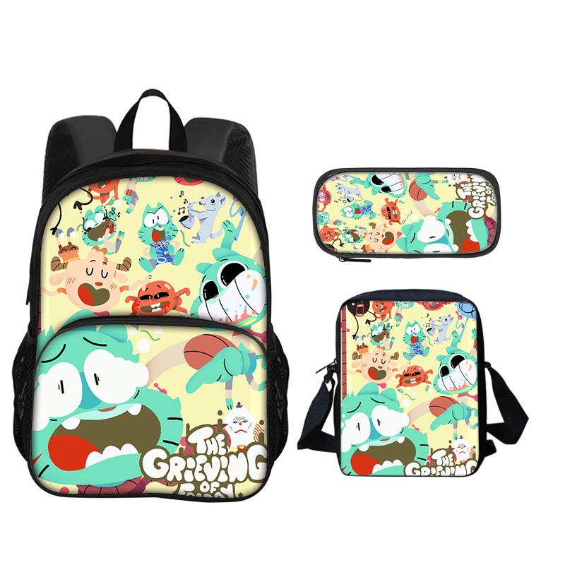 The Amazing World of Gumball Round Front Bag Backpack Pen Bag Shoulder Bag 3Pcs Set Cartoon Anime Printed Student Boys and Girls
