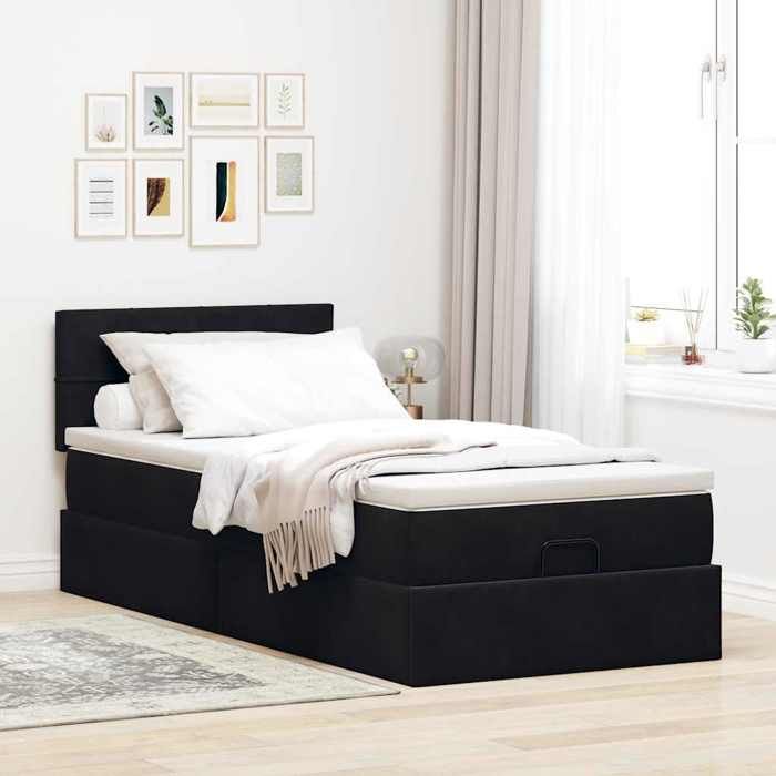 VidaXL Cadre de lit ottoman avec matelas noir 100x200cm velours, cadre de lit, cadre de lit rembourré, cadre de lit ottoman 3311755