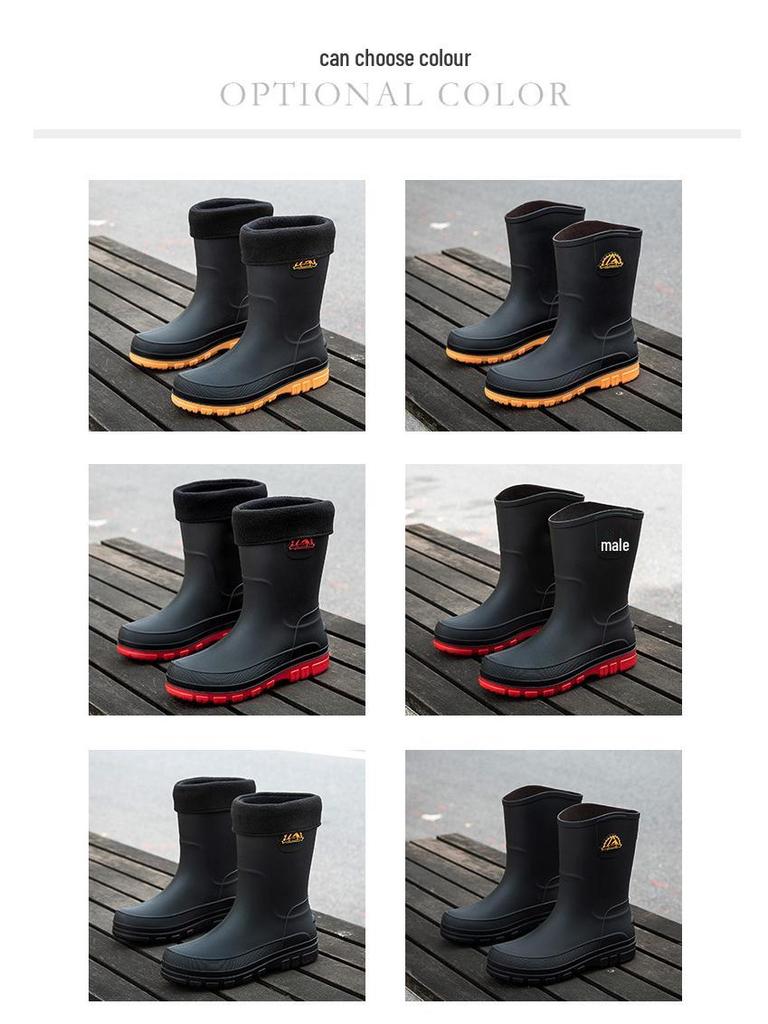 Men's Korean Style Waterproof Mid-Calf Rubber Rain Boots - Non-Slip, Slip-On Casual Fashion Shoes
