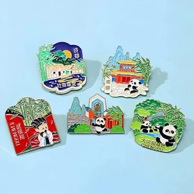 Sichuan Chengdu Merchandise Metal Badge Panda Base Tourist Attractions Souvenir Wuhou Temple Brooch Cute Cartoon