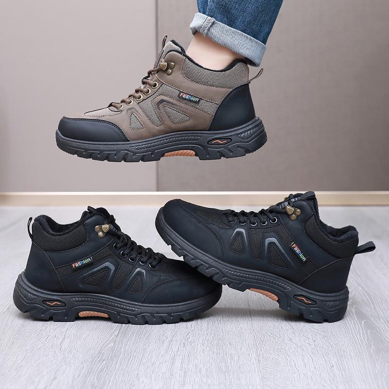 Winter Warm Snow Boots for Men Lightweight Non-Slip Sneakers Comfortable Outdoor Lace-Up Hiking Shoes Walking Work Short Boots With Faux Fur Lined