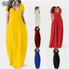 Fashion Summer Spring Solid Color Print Short Sleeve V-Neck Casual Dresses