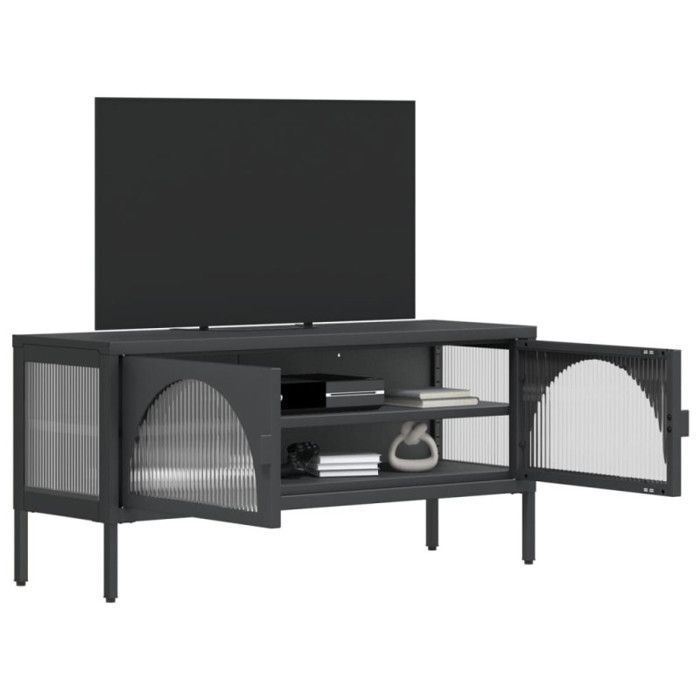 VidaXL Meuble TV noir 105x35x50 cm verre et acier 352998