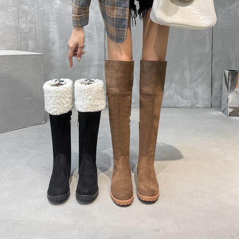 Snöstövlar för damer höst och vinter nya lamull sammet varma och tunna stövlar för damer tjocka klackar över knäet stövlar för damer