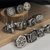 Vintage Viking Men Rings Stainless Steel Ethnic Belief Nordic Odin Compass Tree of Life Valknut Ring Amulet Jewelry