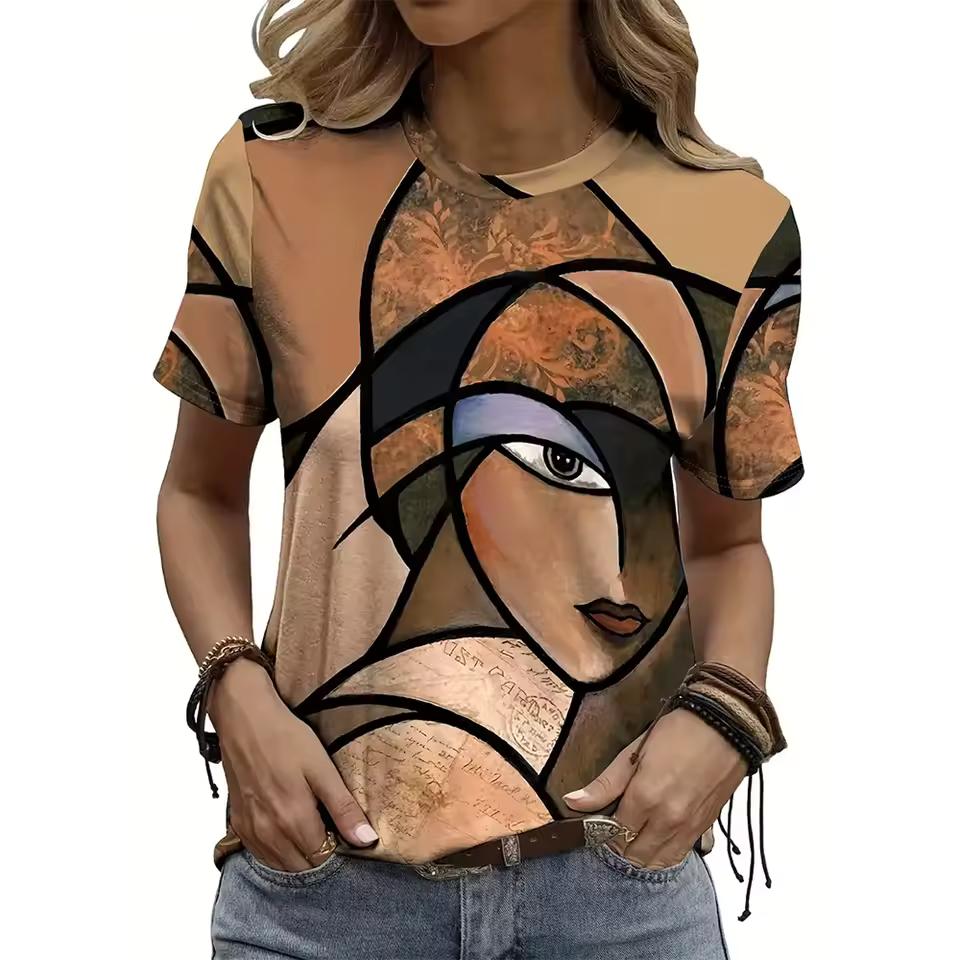 Fashion Loose Crew Neck Printed Short Sleeve Casual Top Versatile T-Shirts Women’s