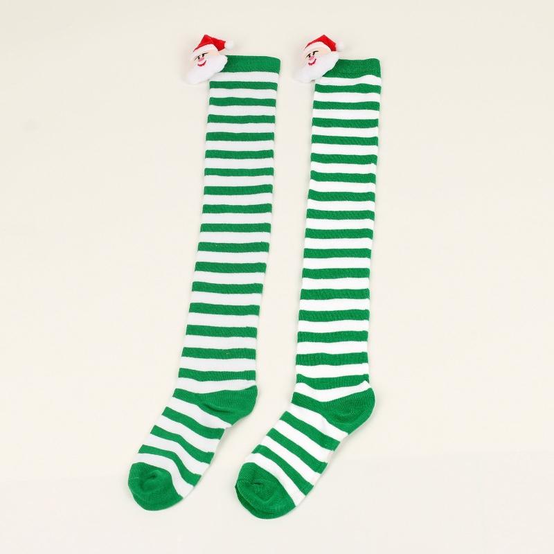 Women Cute Plush Santa Claus Striped Over Knee Long Socks Thigh High Stockings for Christmas Cosplay Costume Hosiery