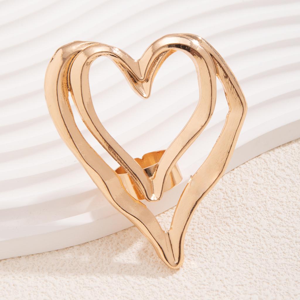 Exaggerated Metal Irregular Large Hollow Double Hearts Finger Ring For Women Trendy Accessories Charm Jewelry Birthday Gift