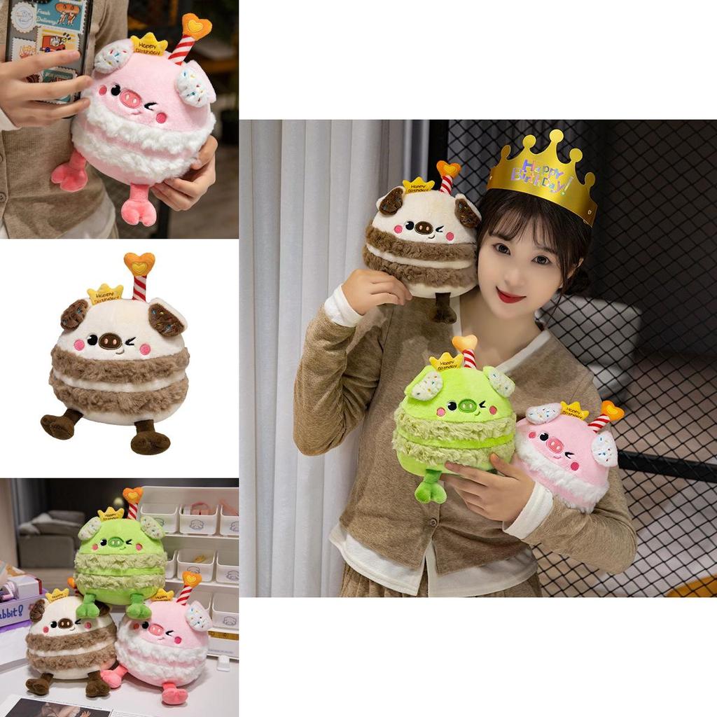 Adorable Cartoon Pig Plush Toy Birthday Cake Candle Stuffed Animal Gift For Kids
