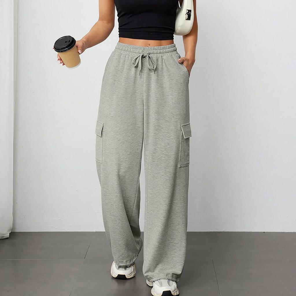 Pantalones de chándal de pierna ancha para mujer Pantalones cargo Cintura alta Pantalones de chándal Joggers holgados Pantalones largos casuales con bolsillos